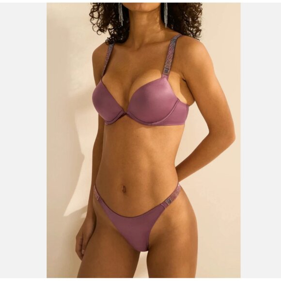 Victorias Secret Very Sexy Shine Strap Purple Vapor Bombshell PushUp Bra 36D Set - Picture 1 of 14